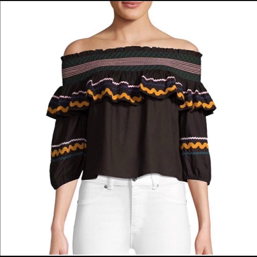 Red Carter Paloma Ric Rac Off the Shoulder Crop Top